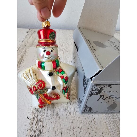 Polonaise star snowman ornament glass glitter gold red Kurt Adler Xmas tree - Picture 1 of 11